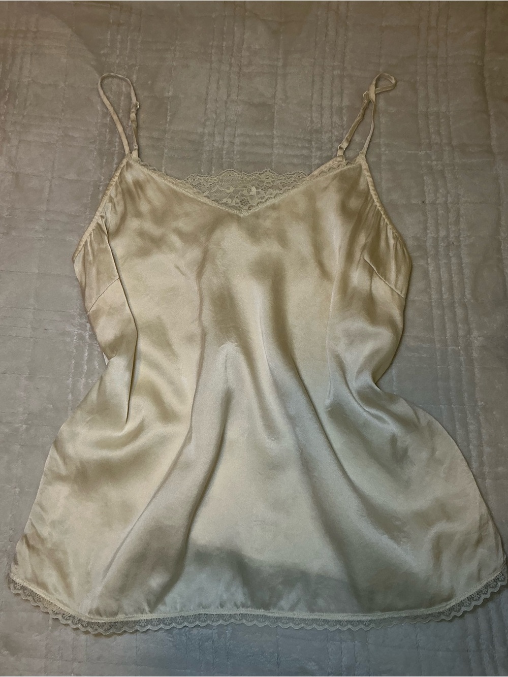 Silk Lace-Trim Camisole Tank Top in Champagne e by Eloise anthropologie